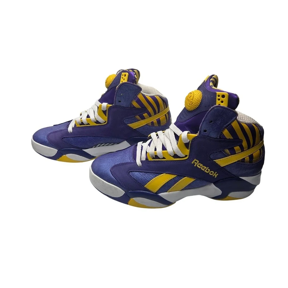 Reebok The Pump Shaq Attaq Sneakers Shoes LSU Tigers Lakers Purple Yellow Mens 9